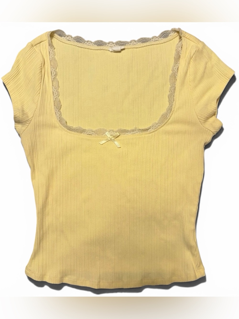 Garage Small Light Yellow, Myla Scoop Neck Lace Trim Rib Tee
